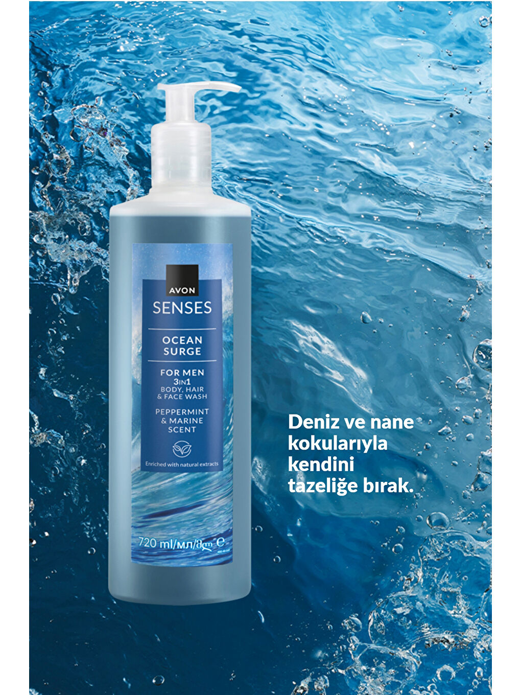 Senses Ocean Surge Nane ve Deniz Kokulu Saç ve Vücut için Erkek Duş Jeli 720 Ml. Üçlü Set-3