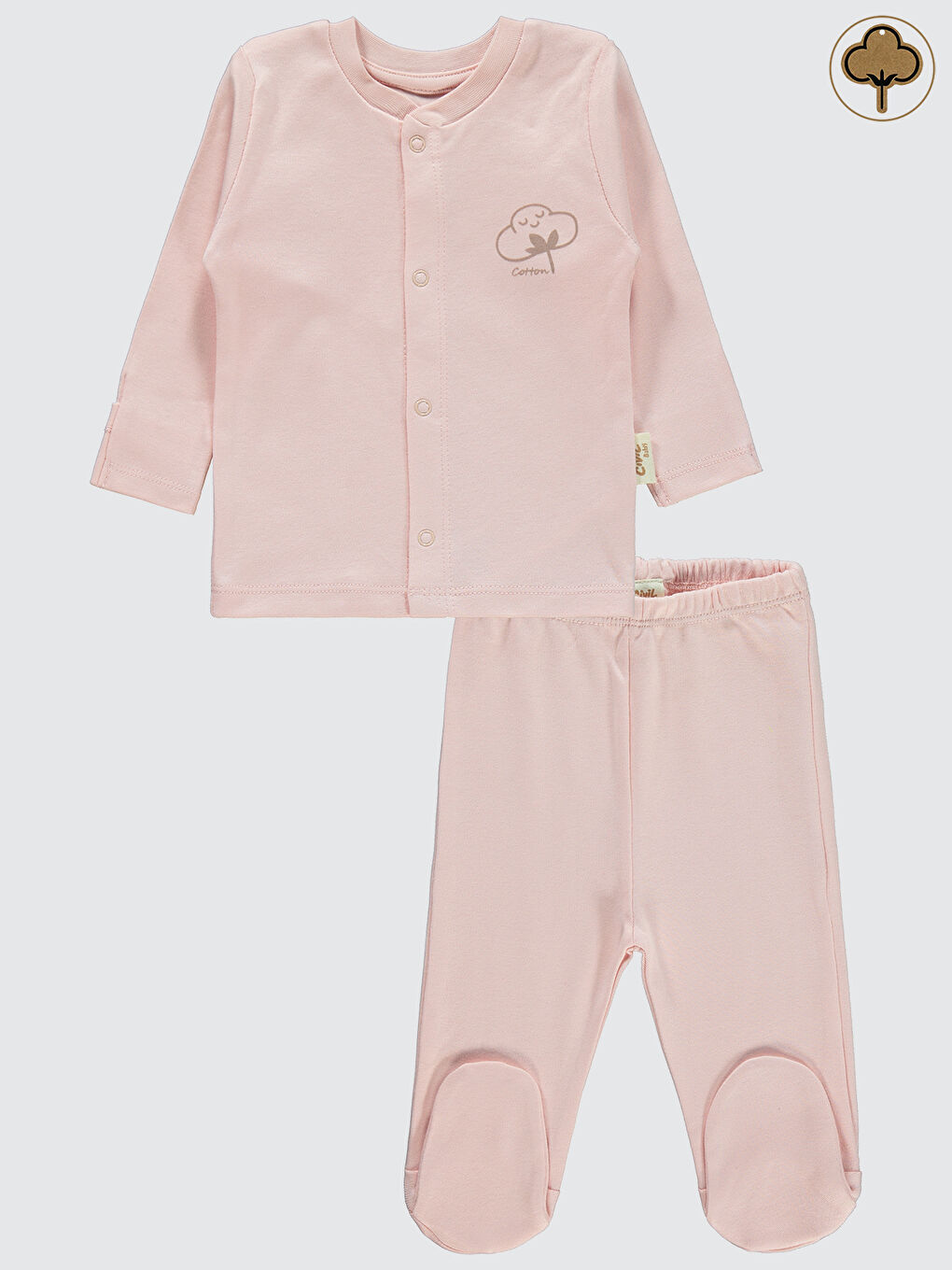 Baby Bebek Organik Pijama Takımı 0-6 Ay Pembe