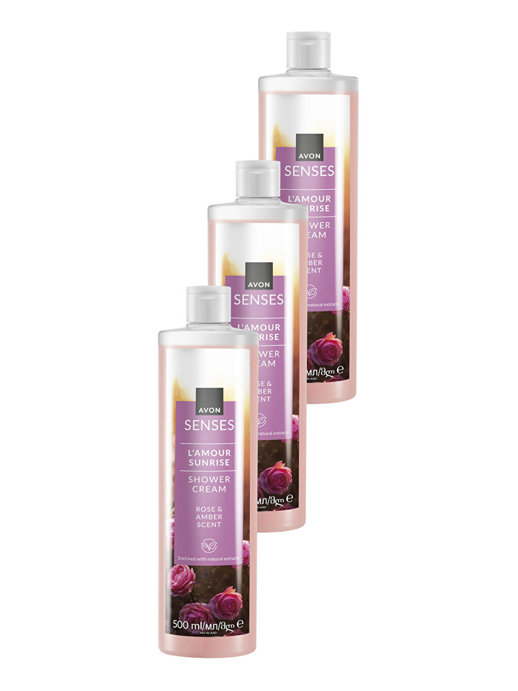 Senses L'amour Sunrise Gül ve Amber Kokulu Krem Duş Jeli 500 Ml. Üçlü Set