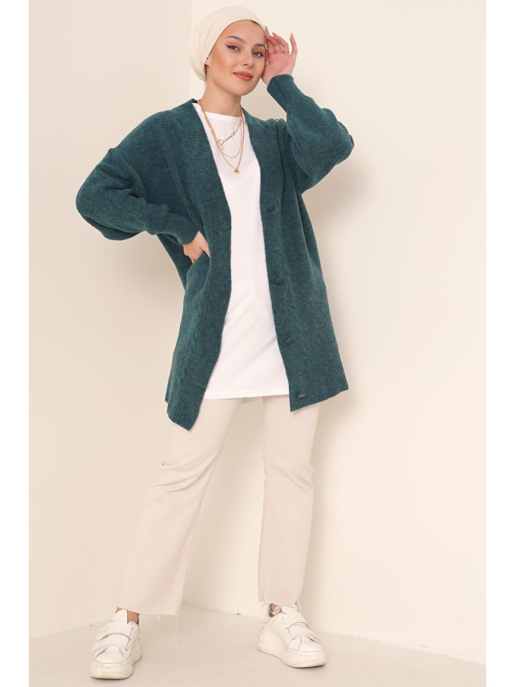 Turkuaz 15768 Tesettür Triko Hırka - Su Yeşili-1