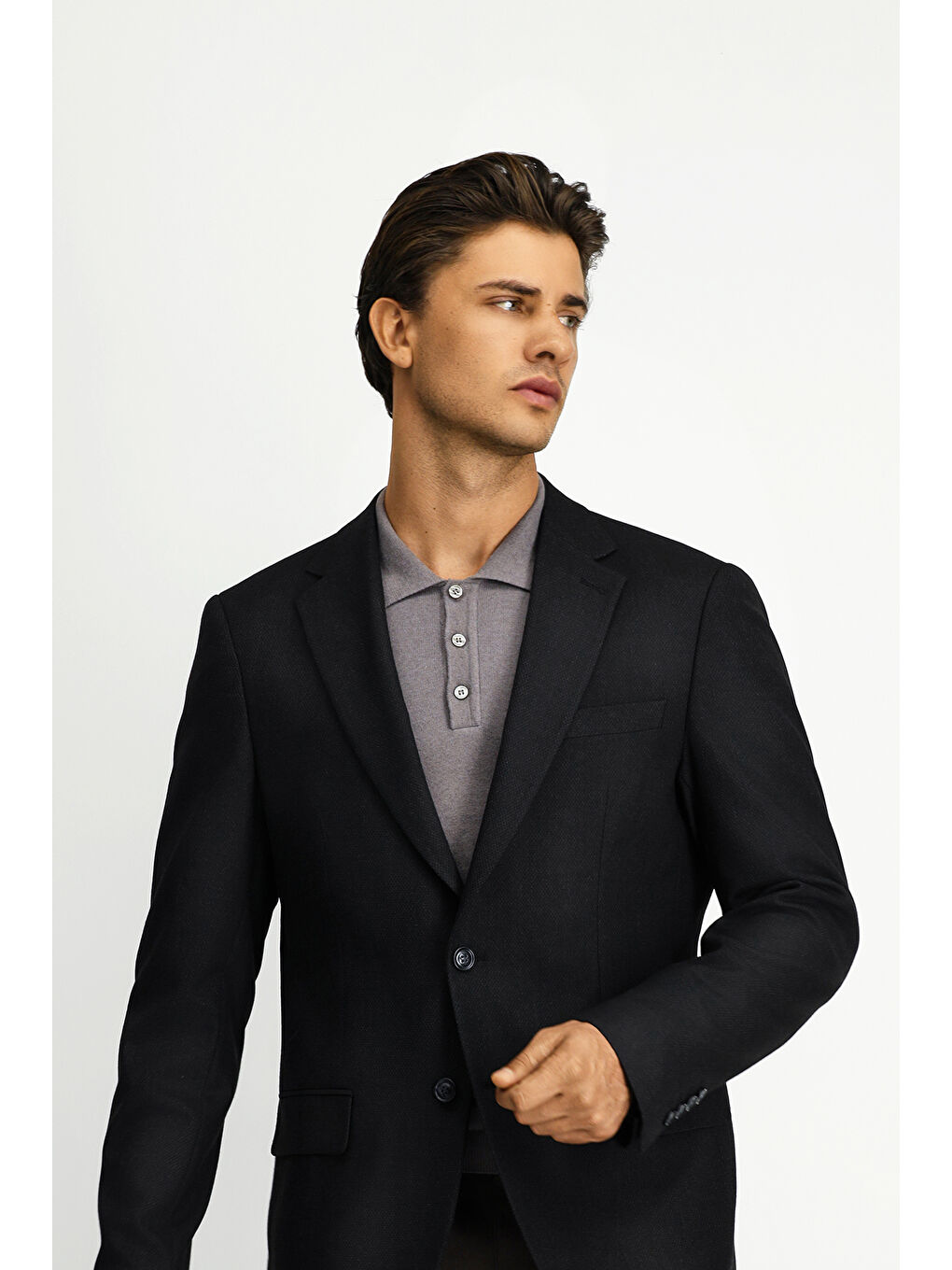 Gri Relaxed Fit Rahat Kesim Elastanlı Klasik Desenli Ceket