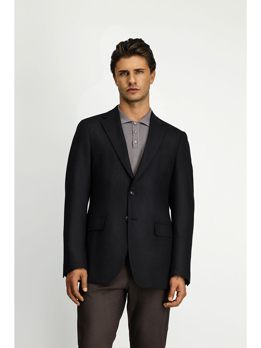 Gri Relaxed Fit Rahat Kesim Elastanlı Klasik Desenli Ceket-2