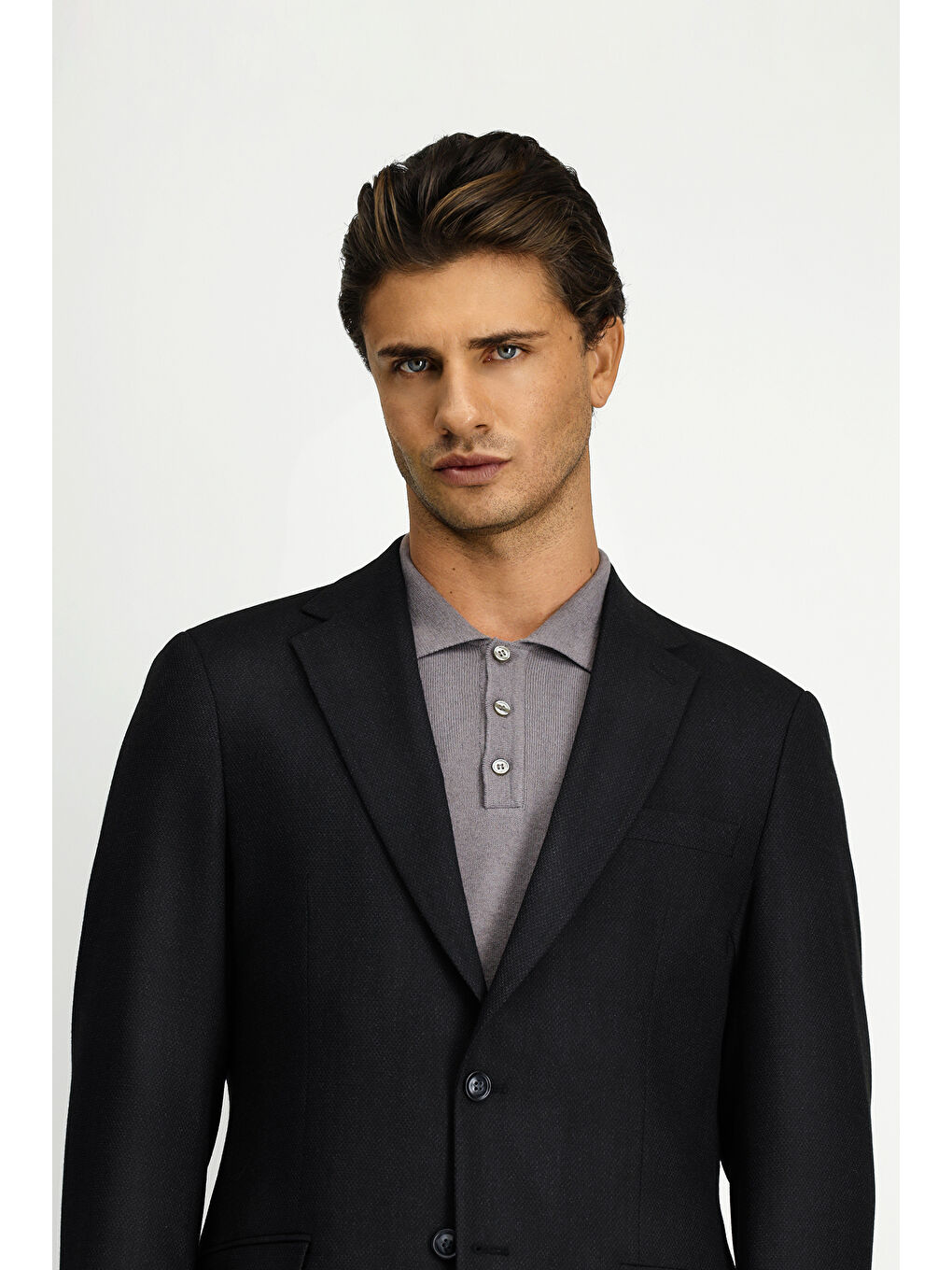 Gri Relaxed Fit Rahat Kesim Elastanlı Klasik Desenli Ceket-3