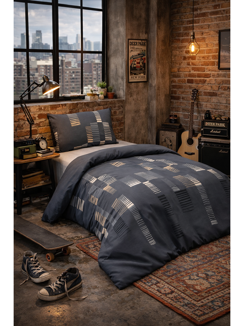 Kolay Ütülenir Nevresim Takımı Tek Kişilik Trace Antrasit-1