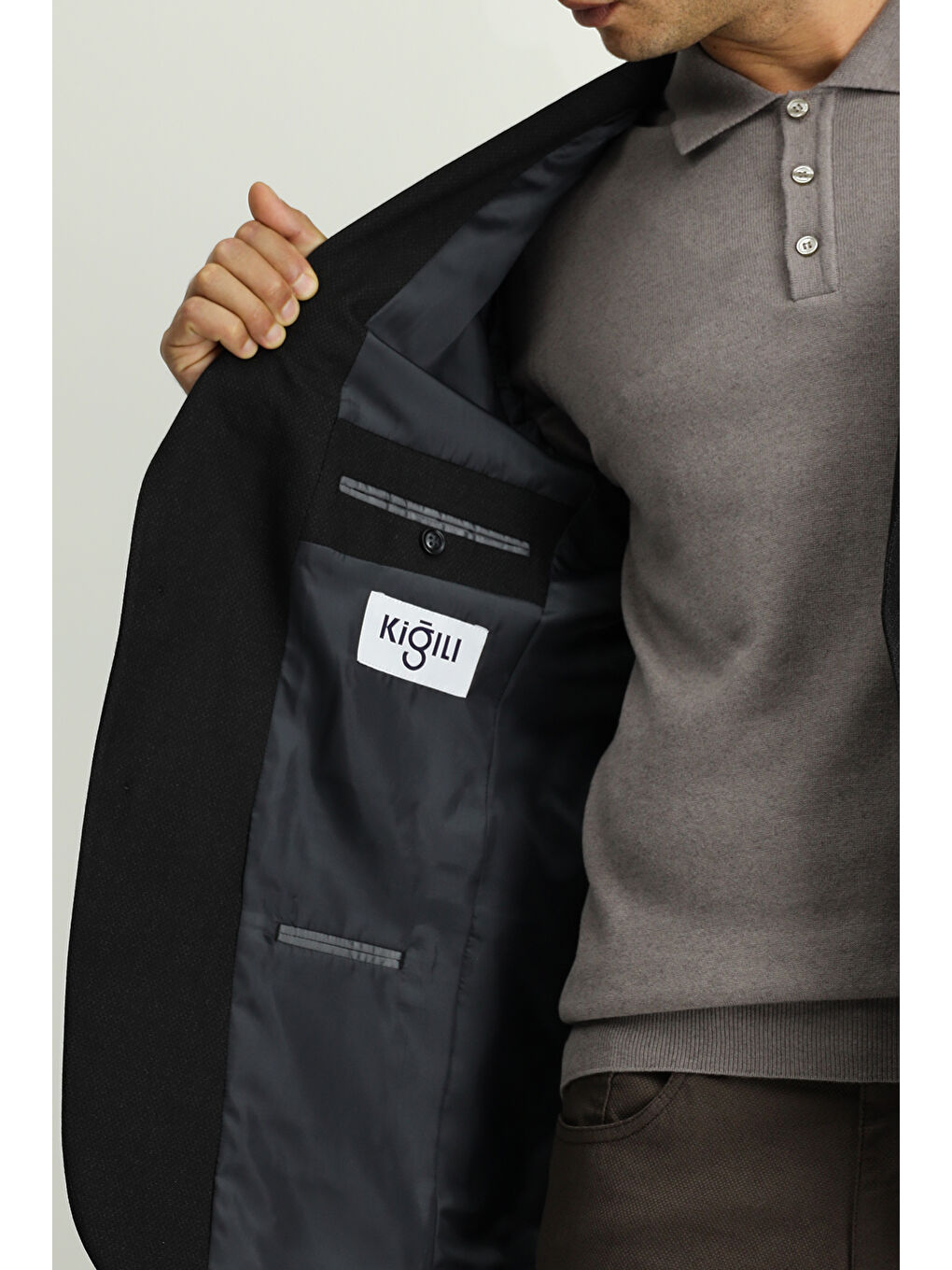 Gri Relaxed Fit Rahat Kesim Elastanlı Klasik Desenli Ceket-6