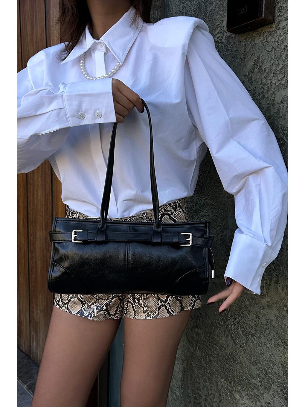 Enyola Vintage Baget Çanta Siyah-6