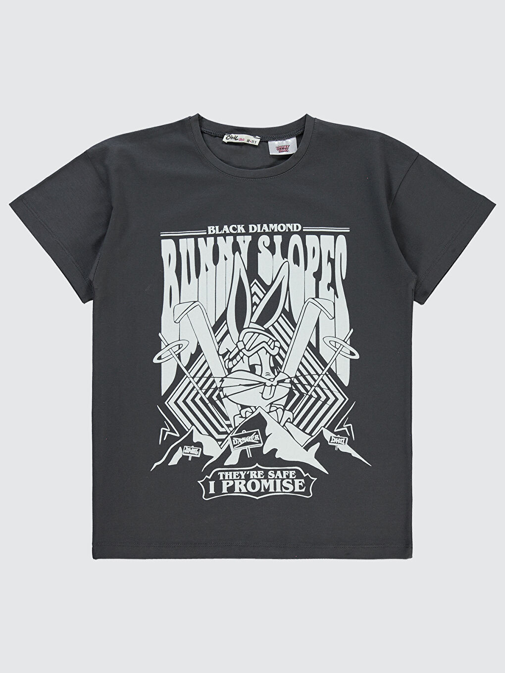 Gri Bugs Bunny Kız Çocuk Tişört 10-13 Yaş Füme