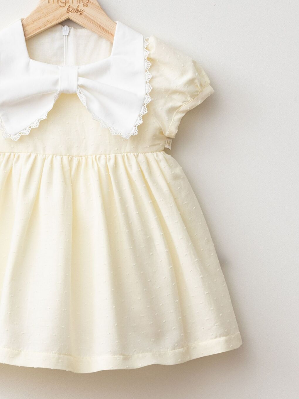 Sarı Kare Yaka Kısa Kollu Kız Bebek Elbise-1