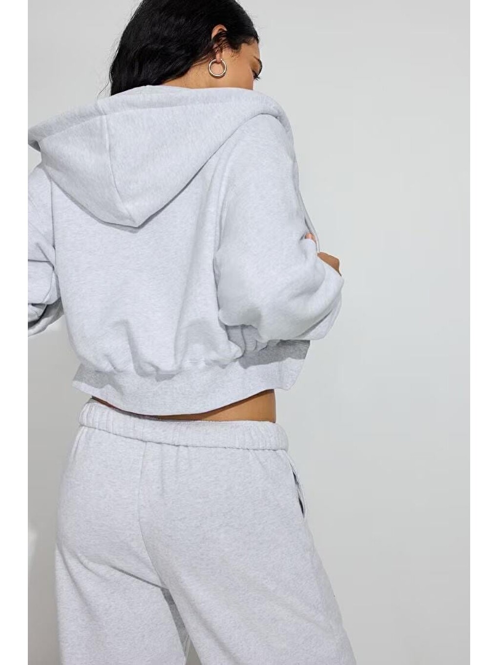 Beyaz Karmelanj Crop Kapüşonlu Fermuarlı Kadın Sweatshirt Mg2608-1