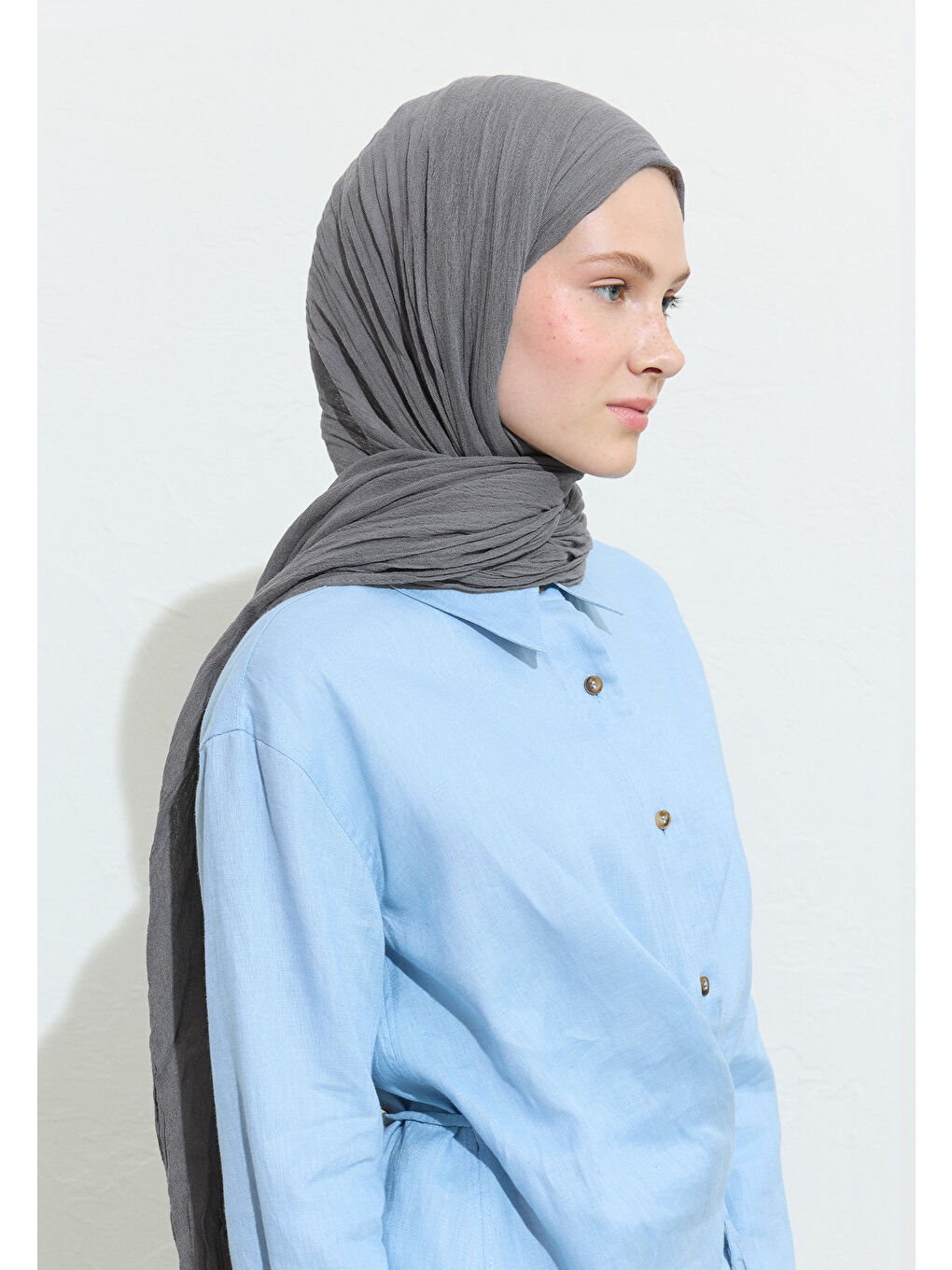 Gri Poppy Seed Cake Pamuklu Keten Şal-1