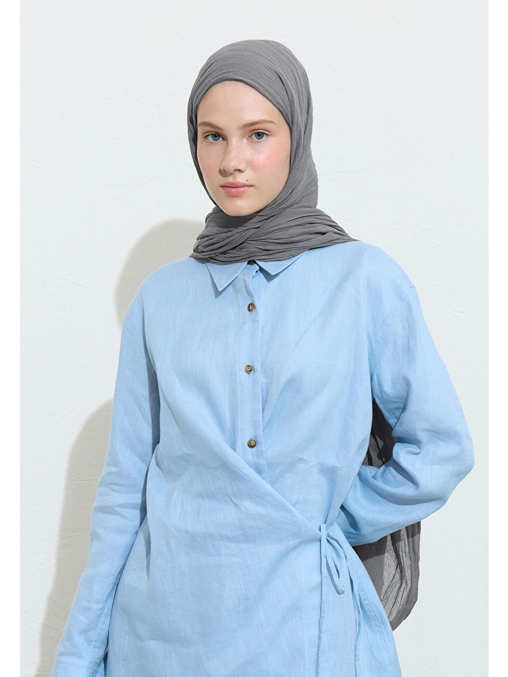 Gri Poppy Seed Cake Pamuklu Keten Şal-2