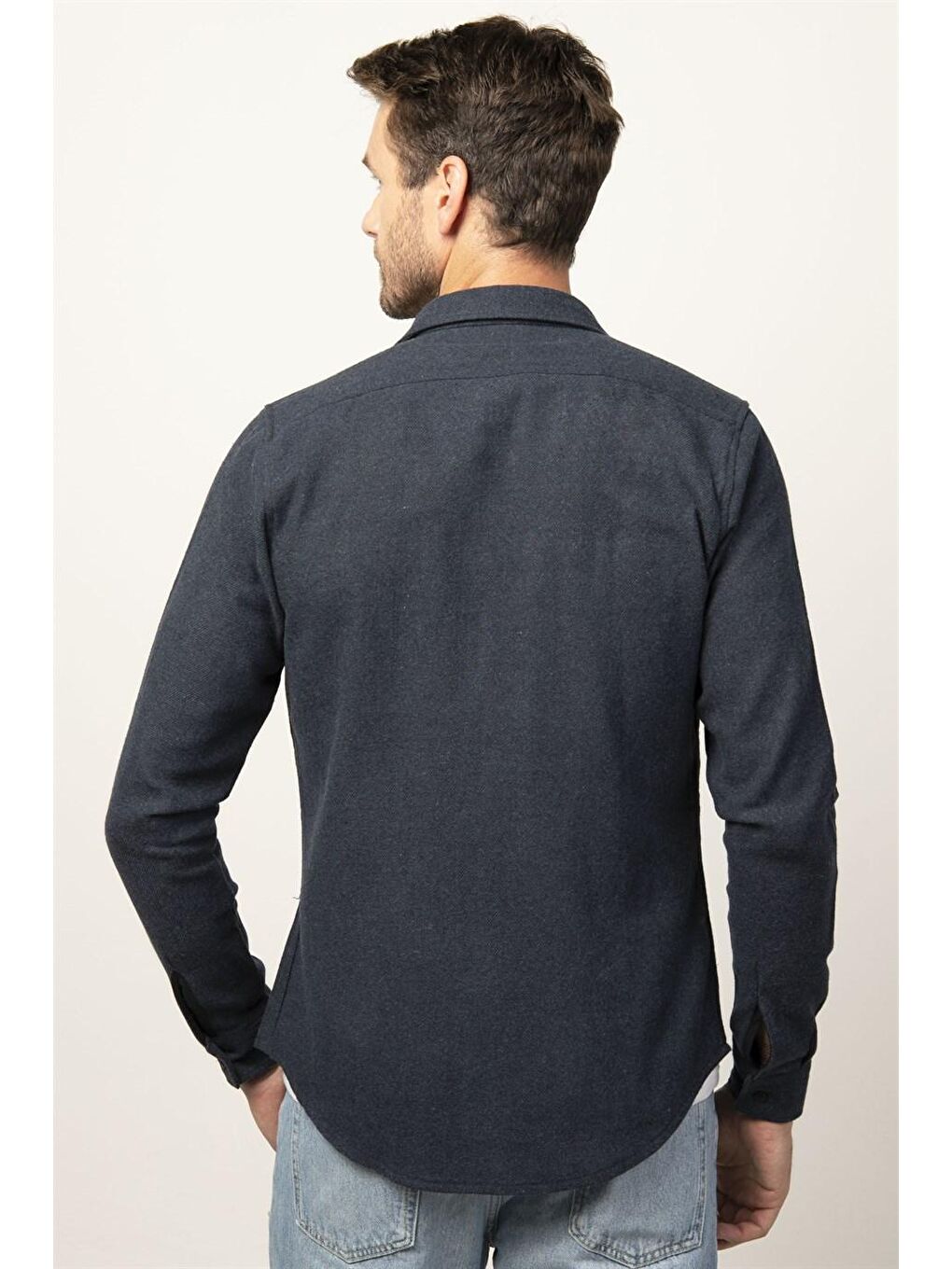 Slim Fit Kışlık Oduncu Çift Cep Kapaklı Erkek İndigo Gömlek-3