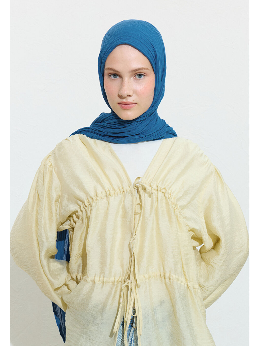 Turkuaz Butterfly Tea Pamuklu Keten Şal-3