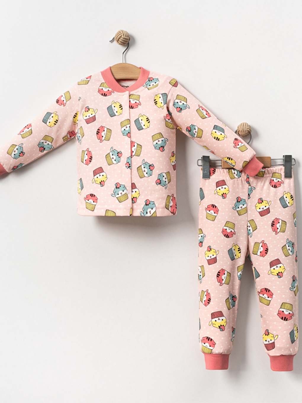 Pembe Kız Bebek Kedicik Baskılı Pamuklu 2'li Pijama Takımı