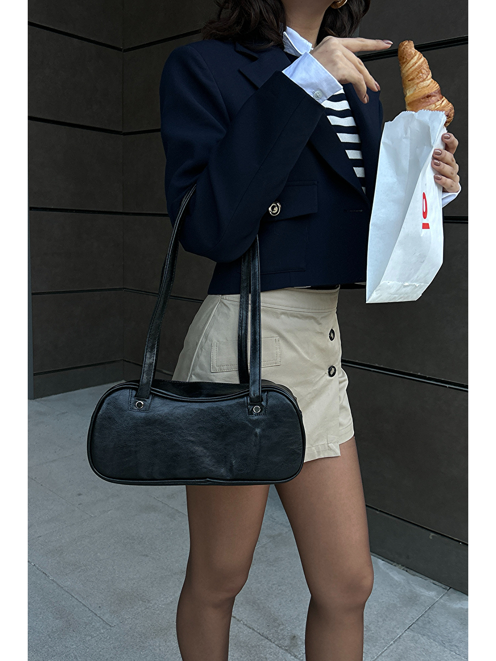 Baguet Vintage Baget Çanta Siyah-5