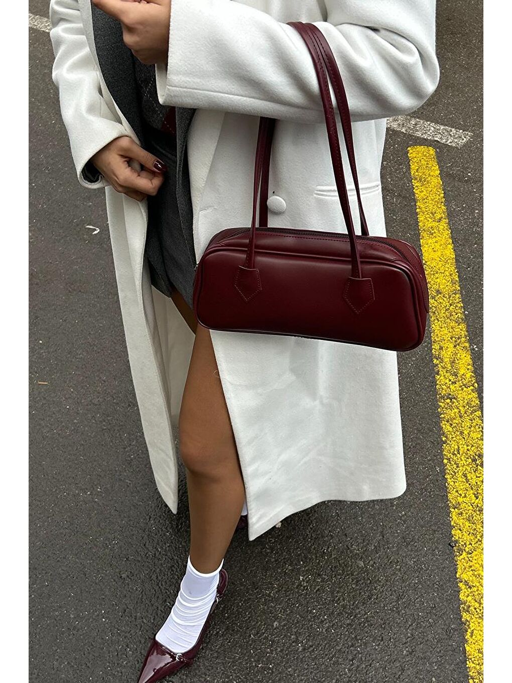 Boheme Vintage Bowling Çanta Bordo-7