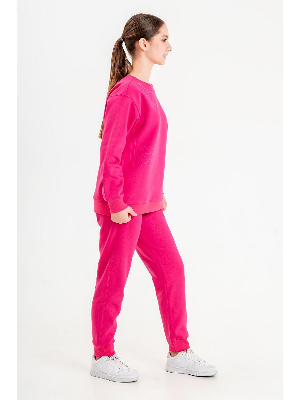 Fuşya Bisiklet Yaka Üç İplilk Kalın Kumaştan Unisex Çocuk Eşofman Takım