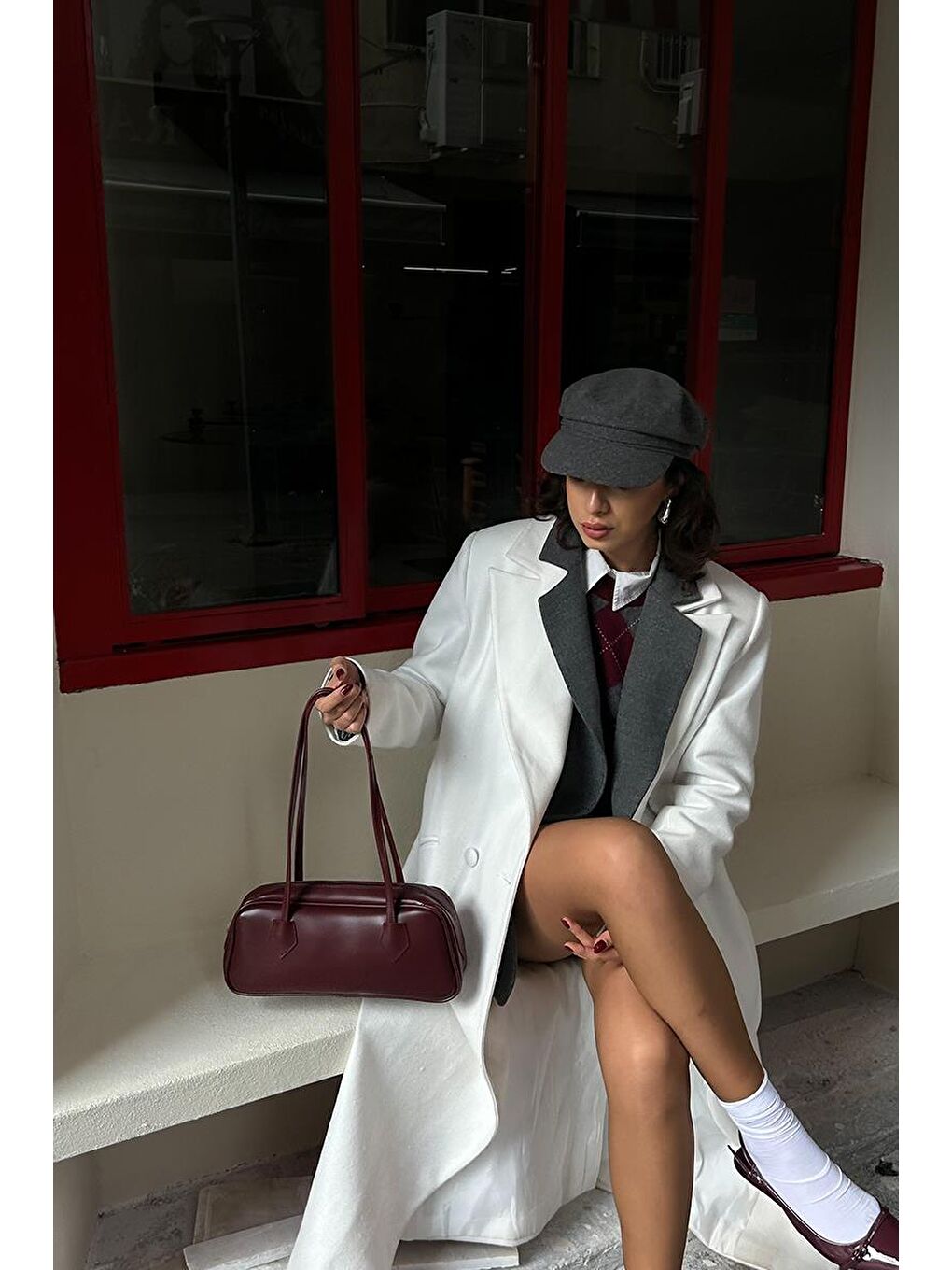 Boheme Vintage Bowling Çanta Bordo-8