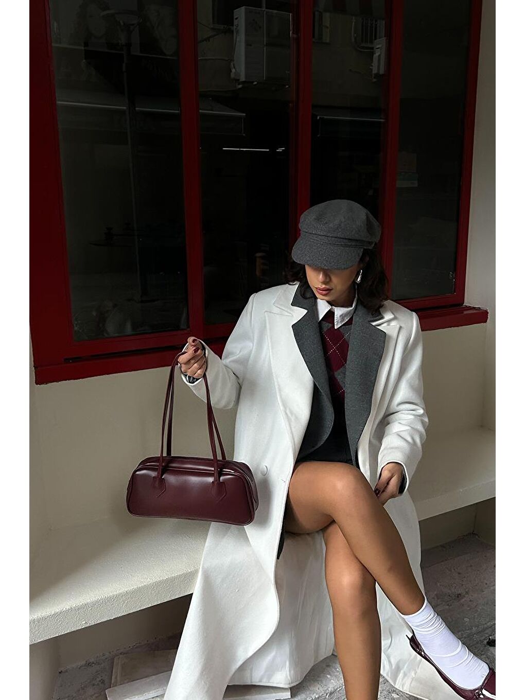 Boheme Vintage Bowling Çanta Bordo-9