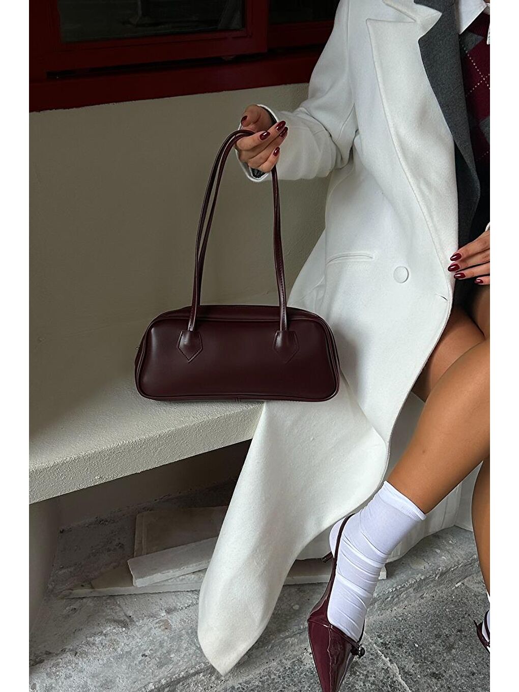 Boheme Vintage Bowling Çanta Bordo-10