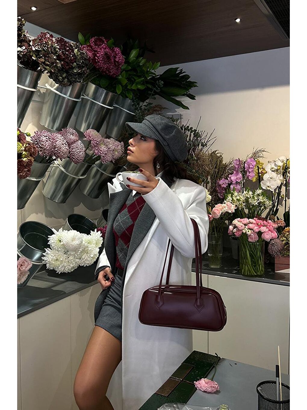 Boheme Vintage Bowling Çanta Bordo-11