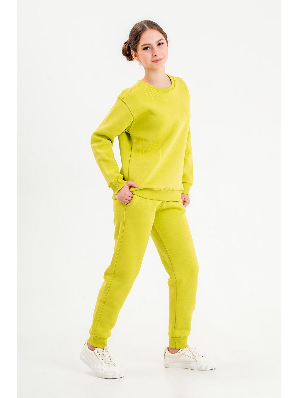 Yeşil Bisiklet Yaka Üç İplilk Kalın Kumaştan Unisex Çocuk Eşofman Takım