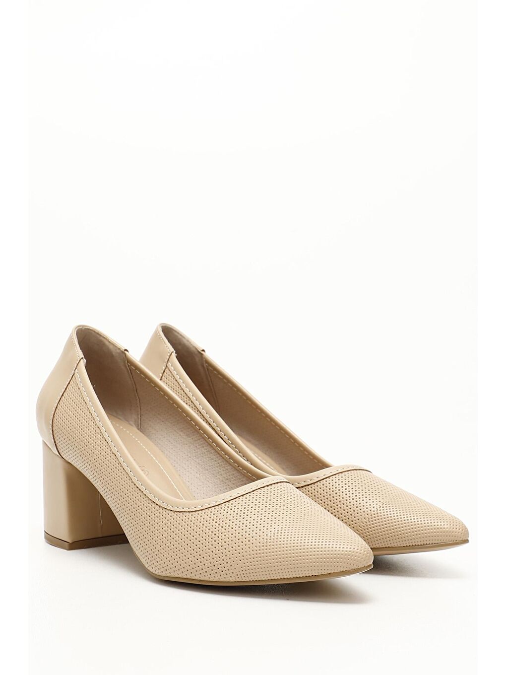 Bej NUDE  Sivri Burun Orta Kalın Topuklu Kadın Ayakkabı 38308-1
