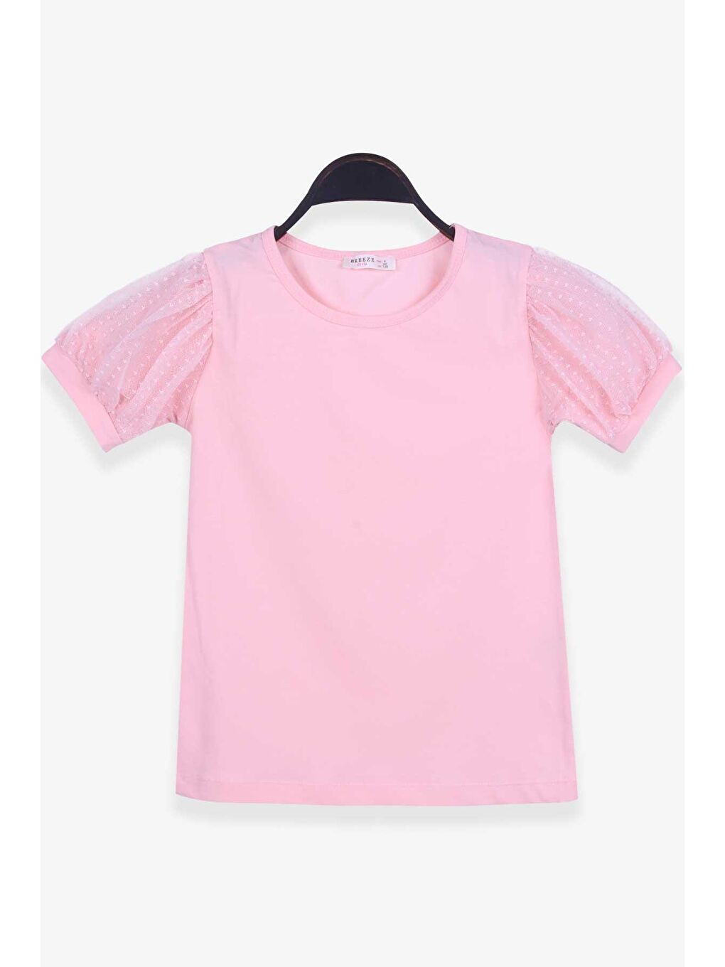 Pembe Kız Çocuk Tişört Kolları Tüllü Somon (8-12 Yaş)