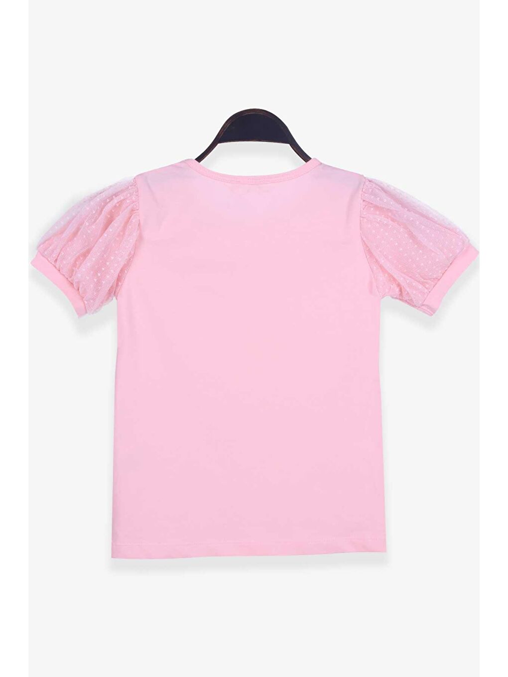 Pembe Kız Çocuk Tişört Kolları Tüllü Somon (8-12 Yaş)-1