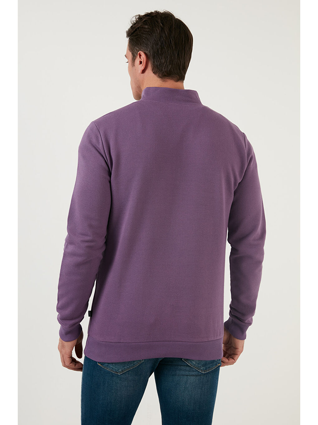 Mor Pamuklu Slim Fit Yarım Fermuarlı Dik Yaka Erkek Sweat 5905400-5