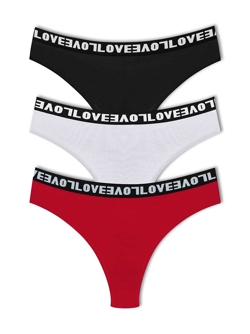 Beyaz Pamuklu Arkası Dantel LOVE Lastik Tanga Kadın Külot 3'lü