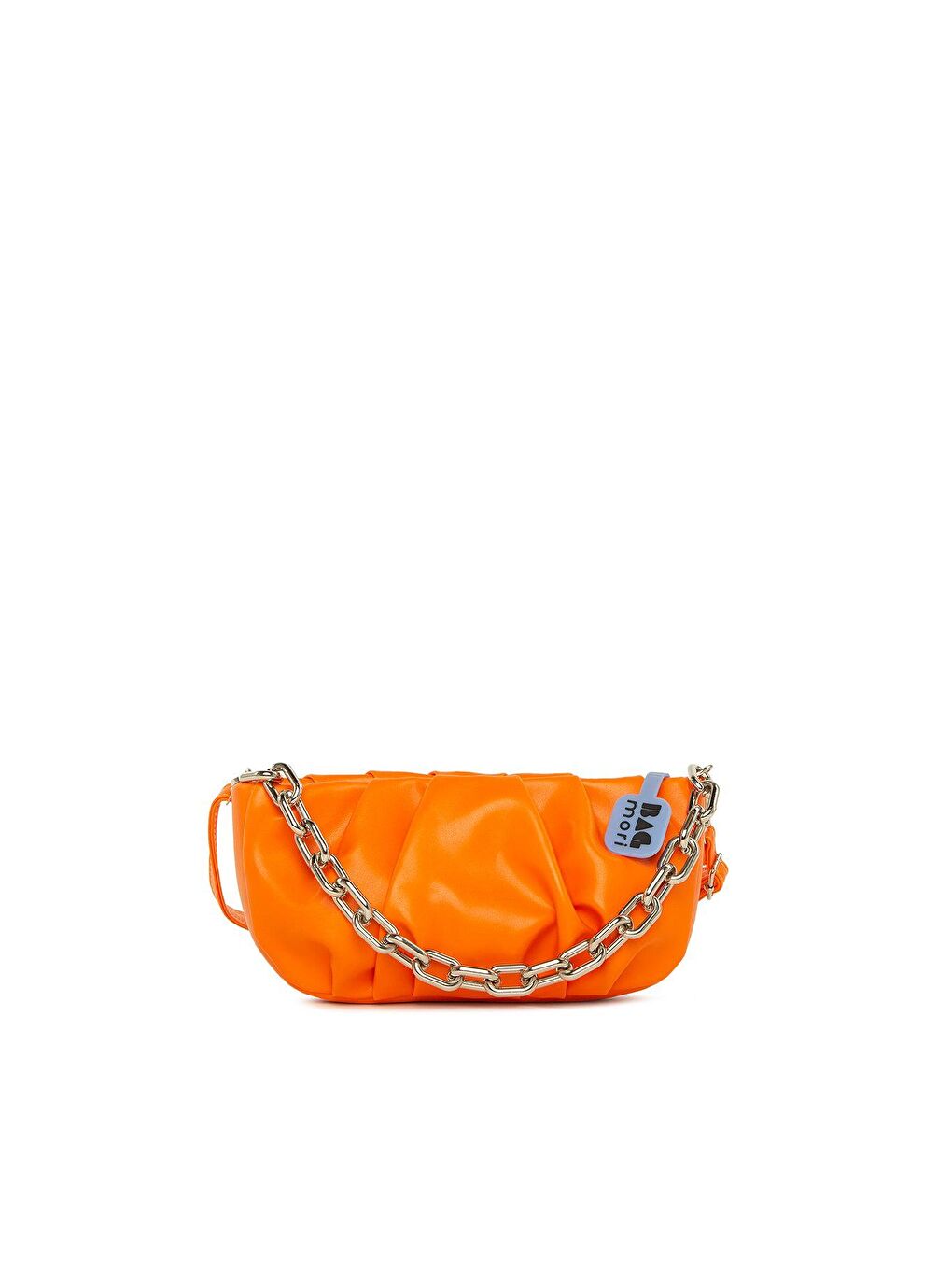 Turuncu Gümüş Zincirli Pilili Mini Çanta