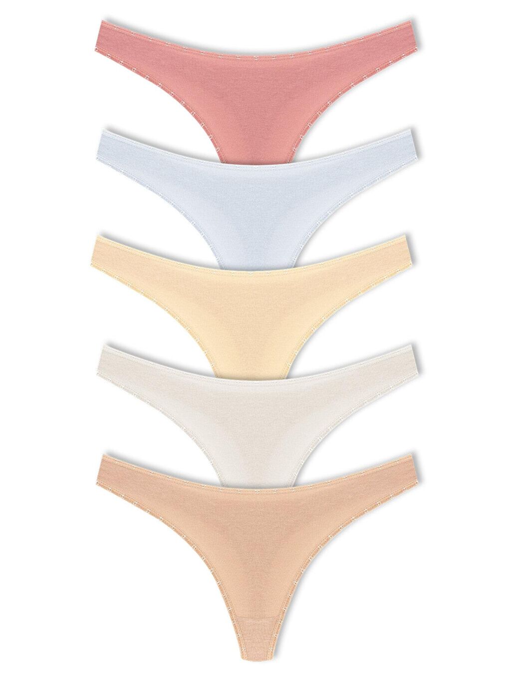 Beyaz Pamuklu Kalpli Lastik Basic Tanga Kadın Külot 5'li