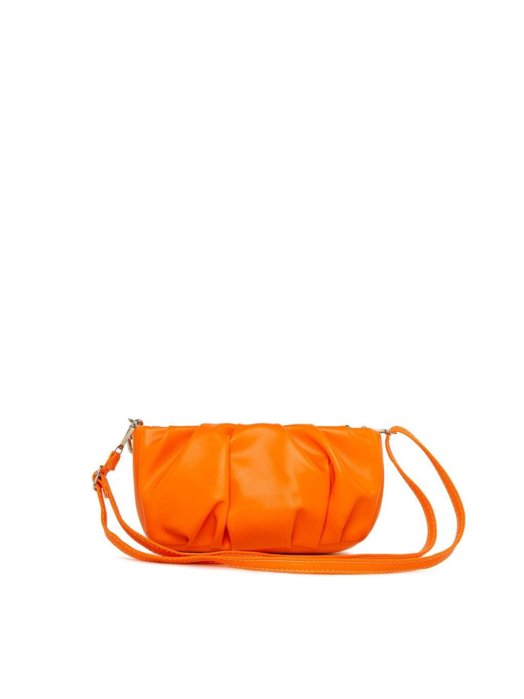 Turuncu Gümüş Zincirli Pilili Mini Çanta-2