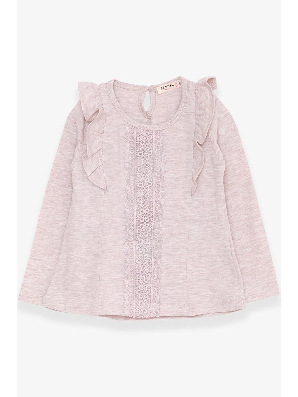 Kız Çocuk Uzun Kollu Tişört Güpürlü Fırfırlı Bej Melanj (3-8 Yaş)