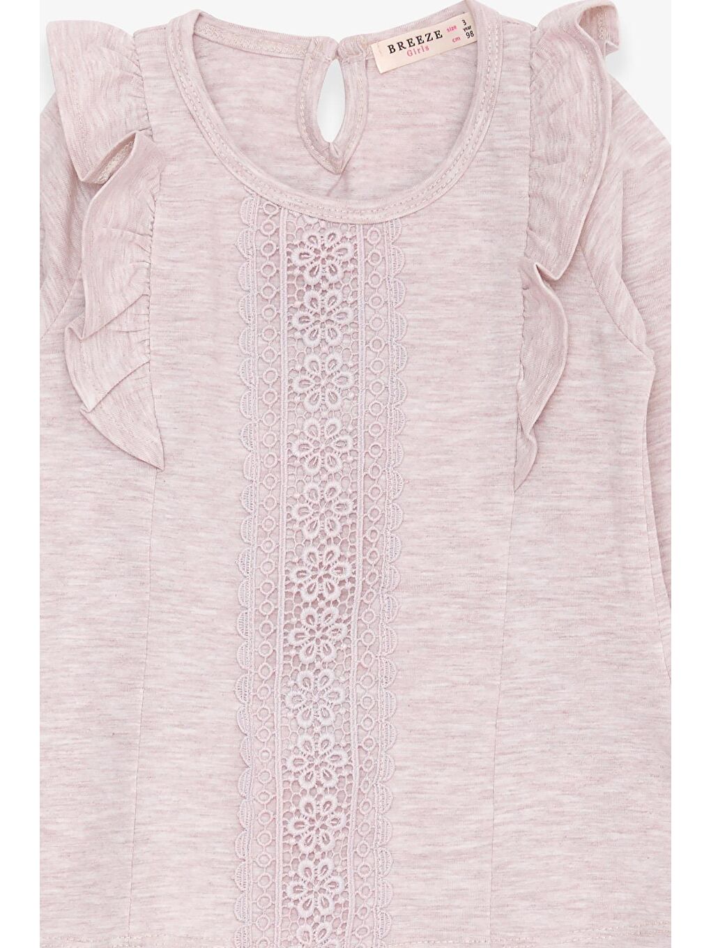 Kız Çocuk Uzun Kollu Tişört Güpürlü Fırfırlı Bej Melanj (3-8 Yaş)-2