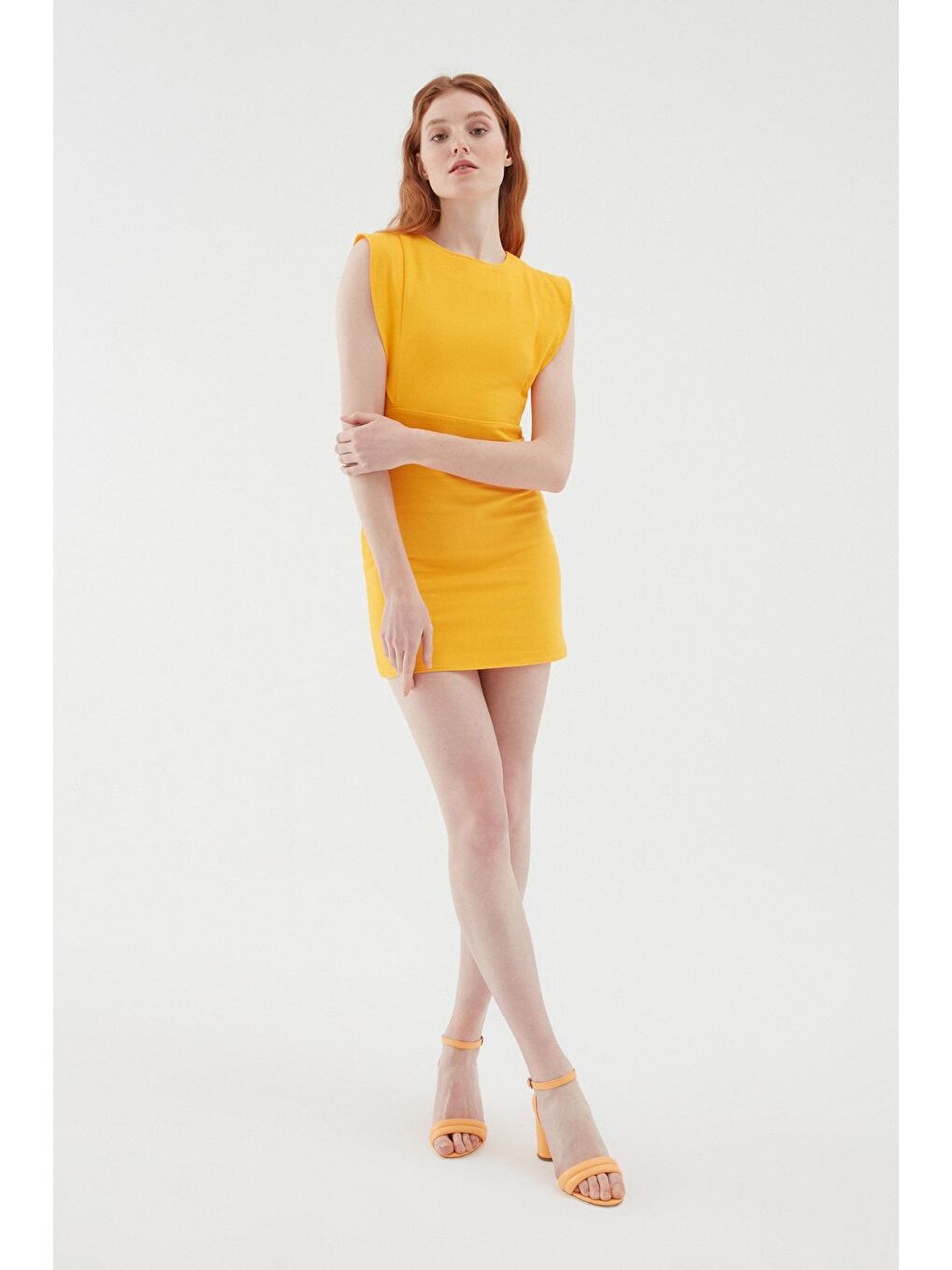 Volanlı Gabardin Elbise Turuncu-1