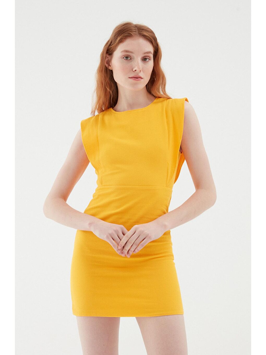 Volanlı Gabardin Elbise Turuncu-2