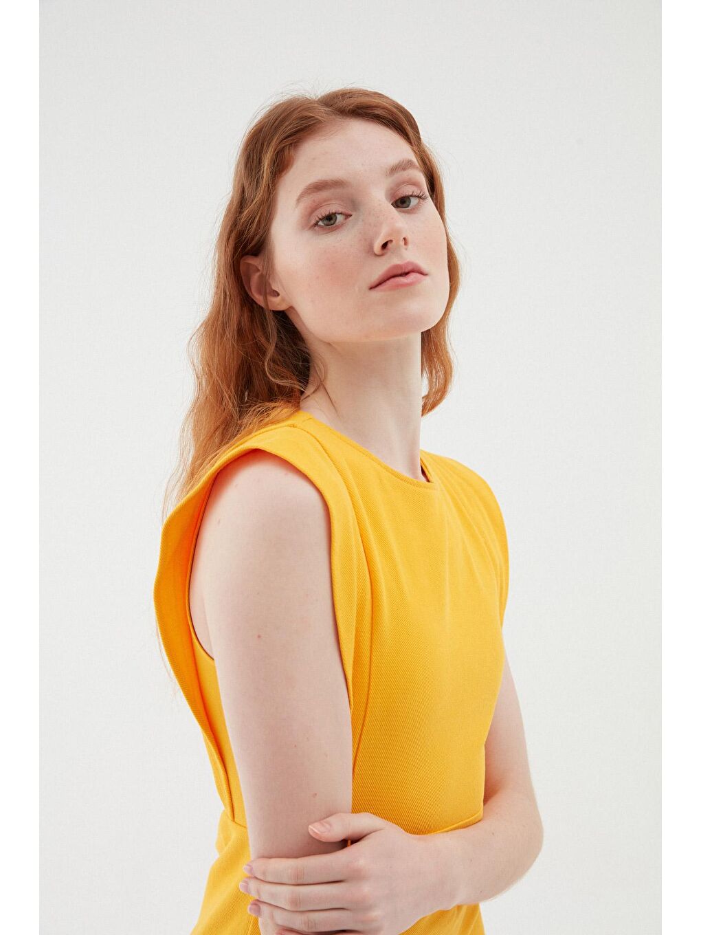 Volanlı Gabardin Elbise Turuncu-3