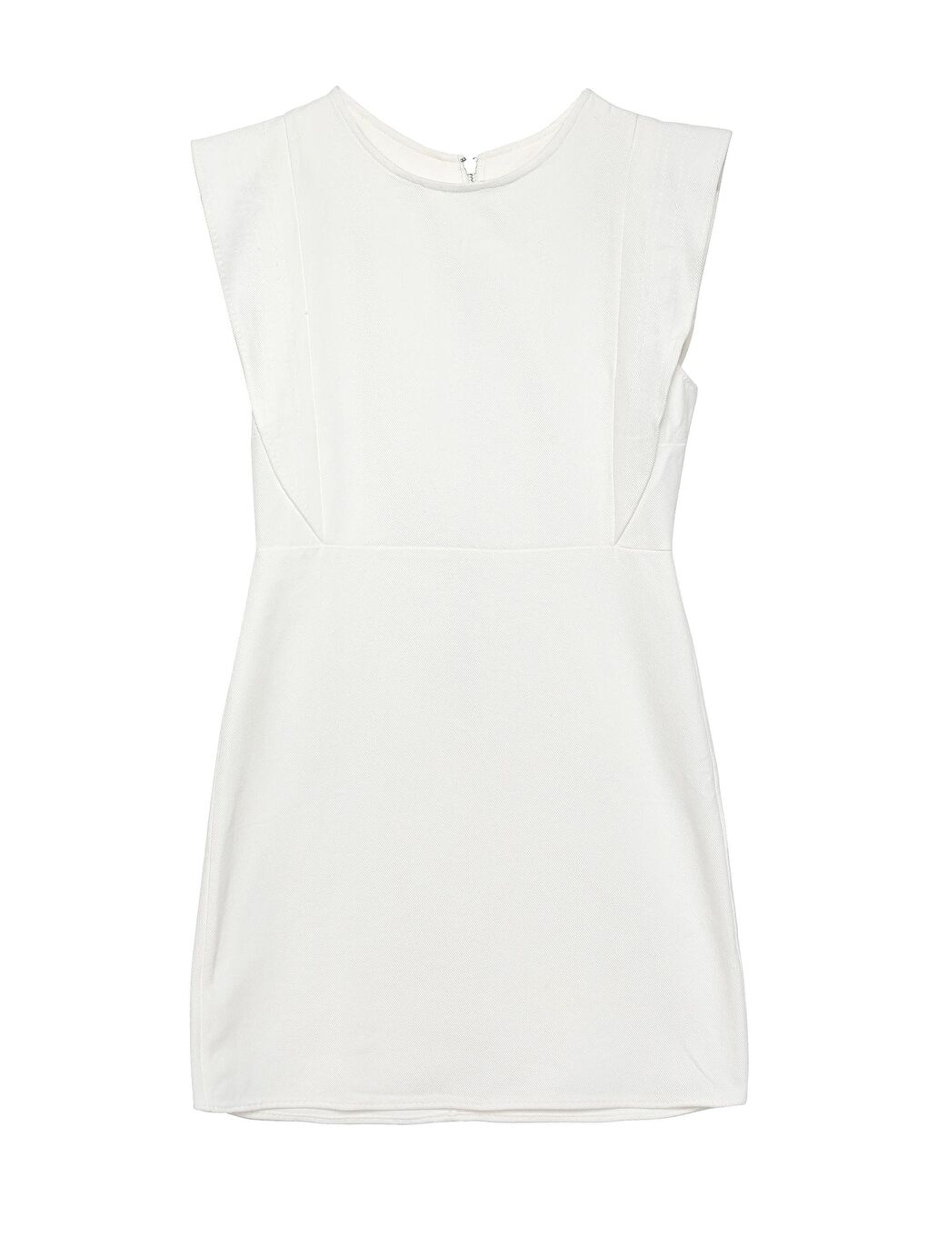 Volanlı Gabardin Elbise Beyaz-1