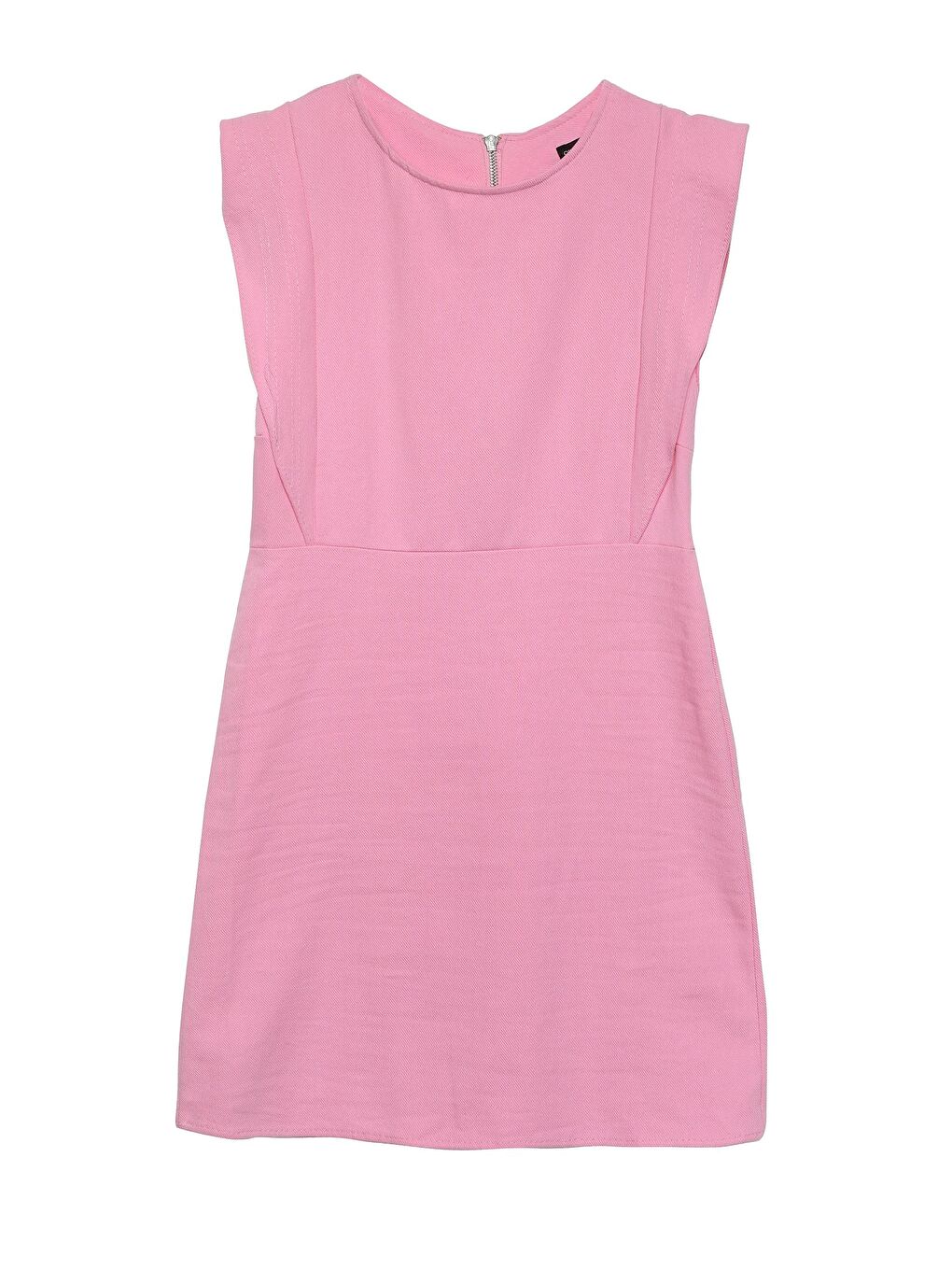 Volanlı Gabardin Elbise Pembe-1