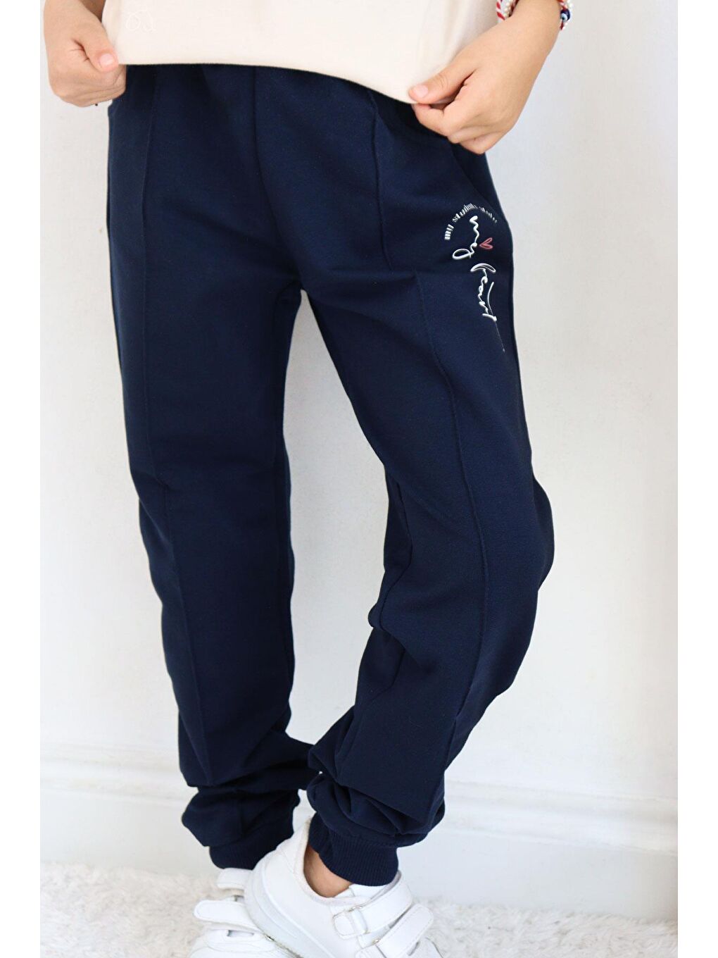 Kız Çocuk Eşofman Altı Çima Dikiş Detaylı Cepli Lacivert (3-7 Yaş)-1