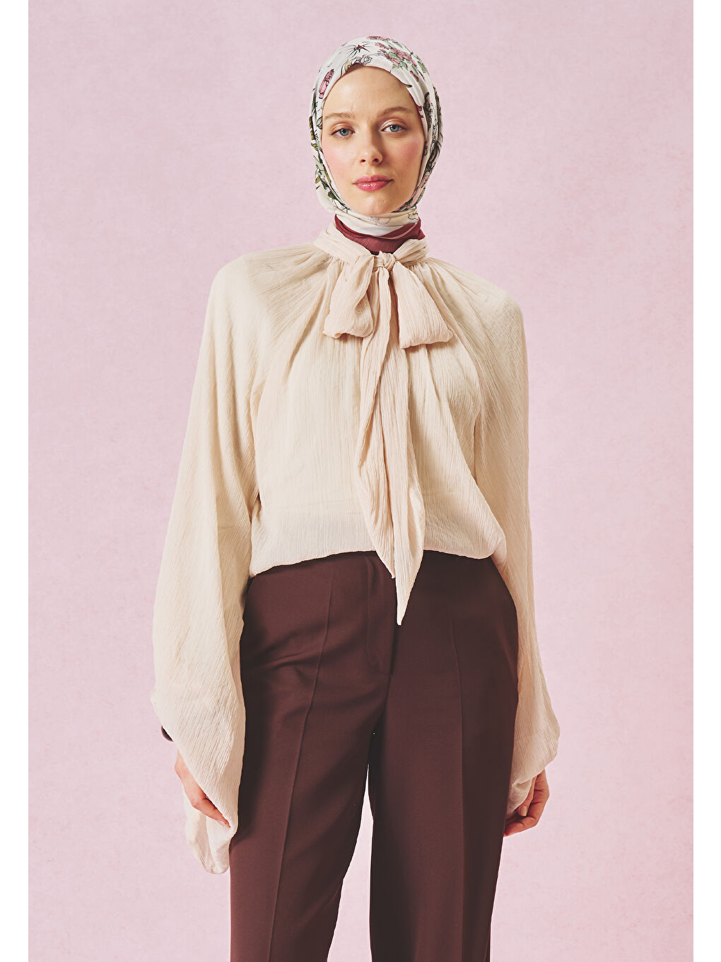 Bordo Vintage Rose Once Upon A Love Desen Floş Viskon Eşarp-3