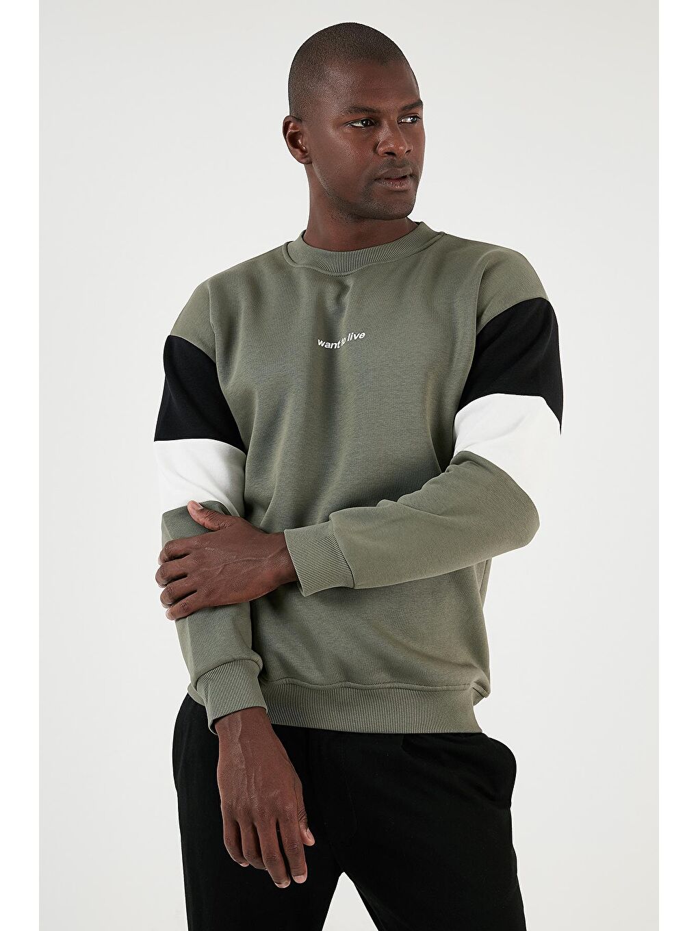 Buratti Haki Pamuklu Regular Fit Bisiklet Yaka Erkek Sweatshirt 5905298Y - 1