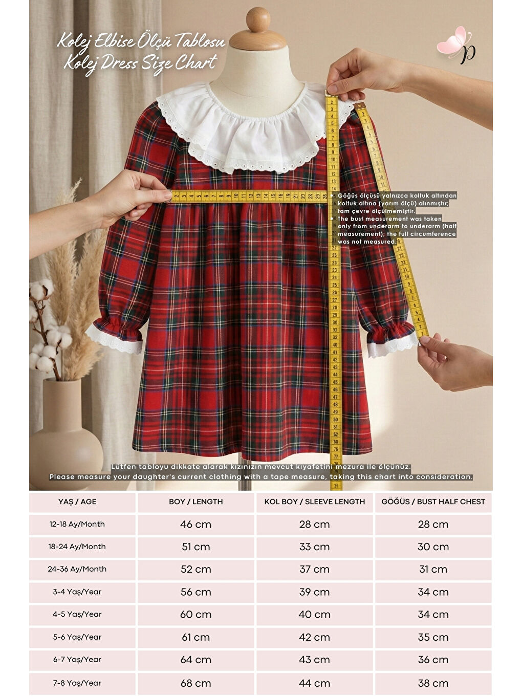 Kırmızı Kız Çocuk Ekose Dantel Detaylı Elbise-3