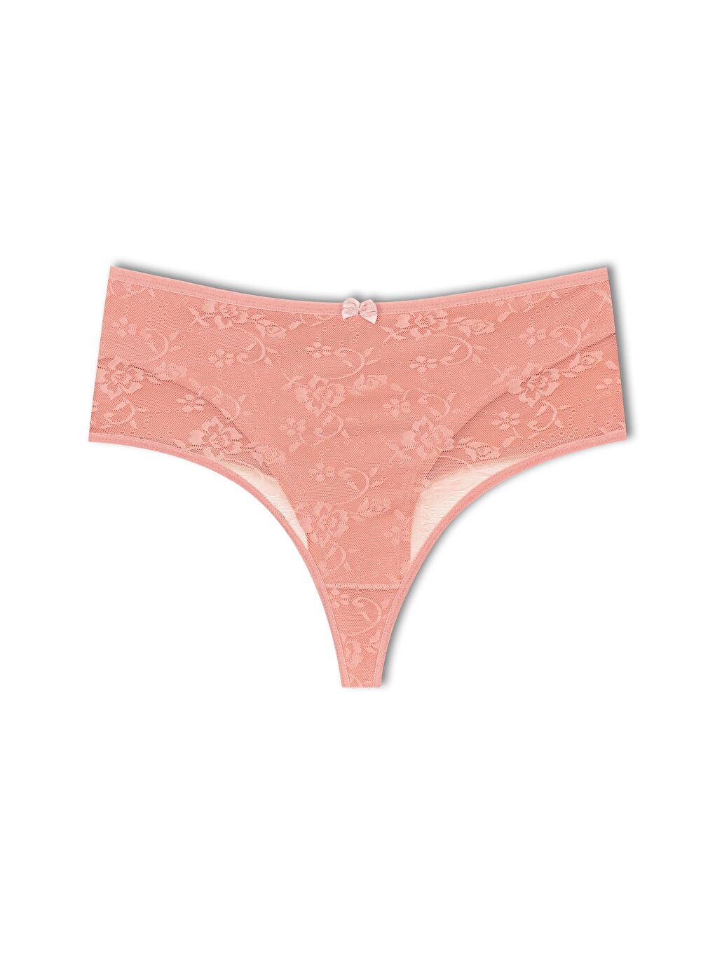 Bej Pamuklu Önü Çift Kat Lez Dantel Yüksek Bel Tanga Kadın Külot 3'Lü-1