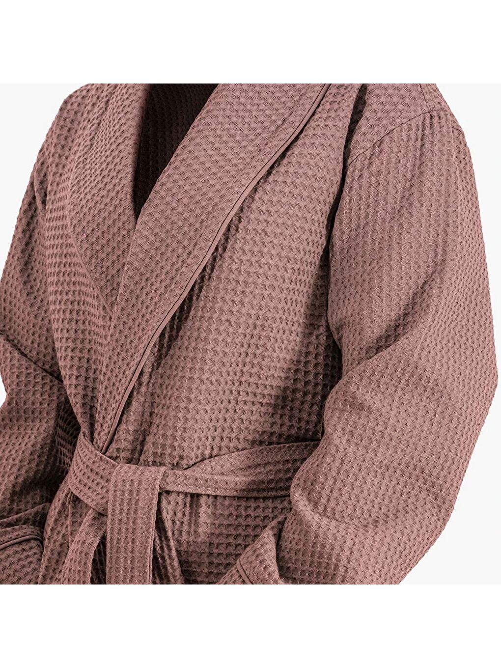 Pembe Afra Kadın Pike Bornoz %100 Pamuk Pudra-2