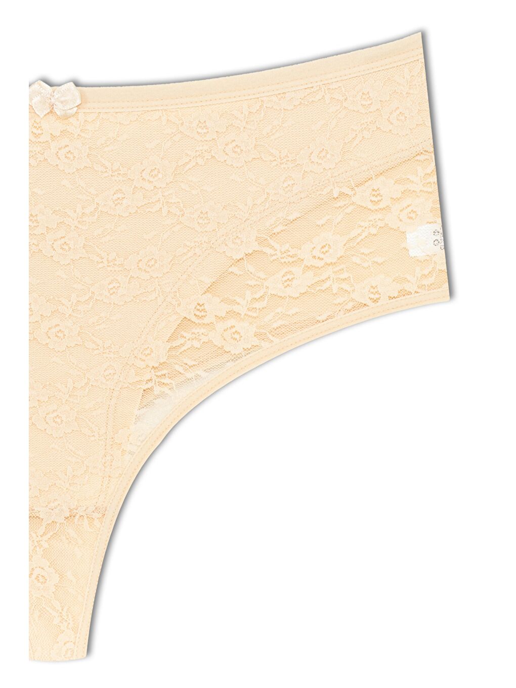 Bej Pamuklu Önü Çift Kat Lez Dantel Yüksek Bel Tanga Kadın Külot-2