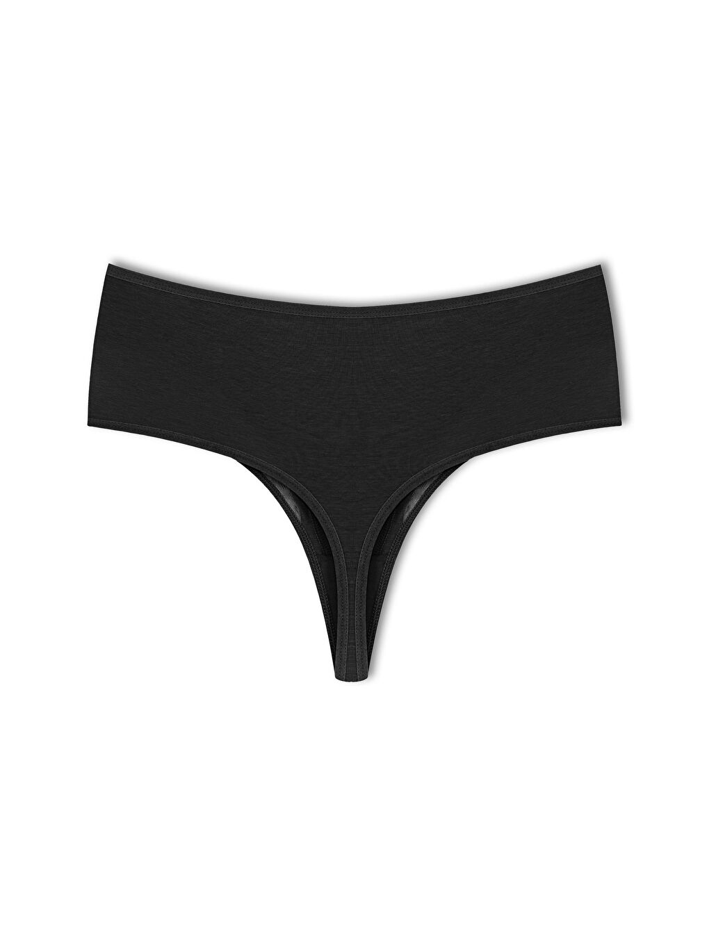 Siyah Pamuklu Önü Çift Kat Lez Dantel Yüksek Bel Tanga Kadın Külot-1