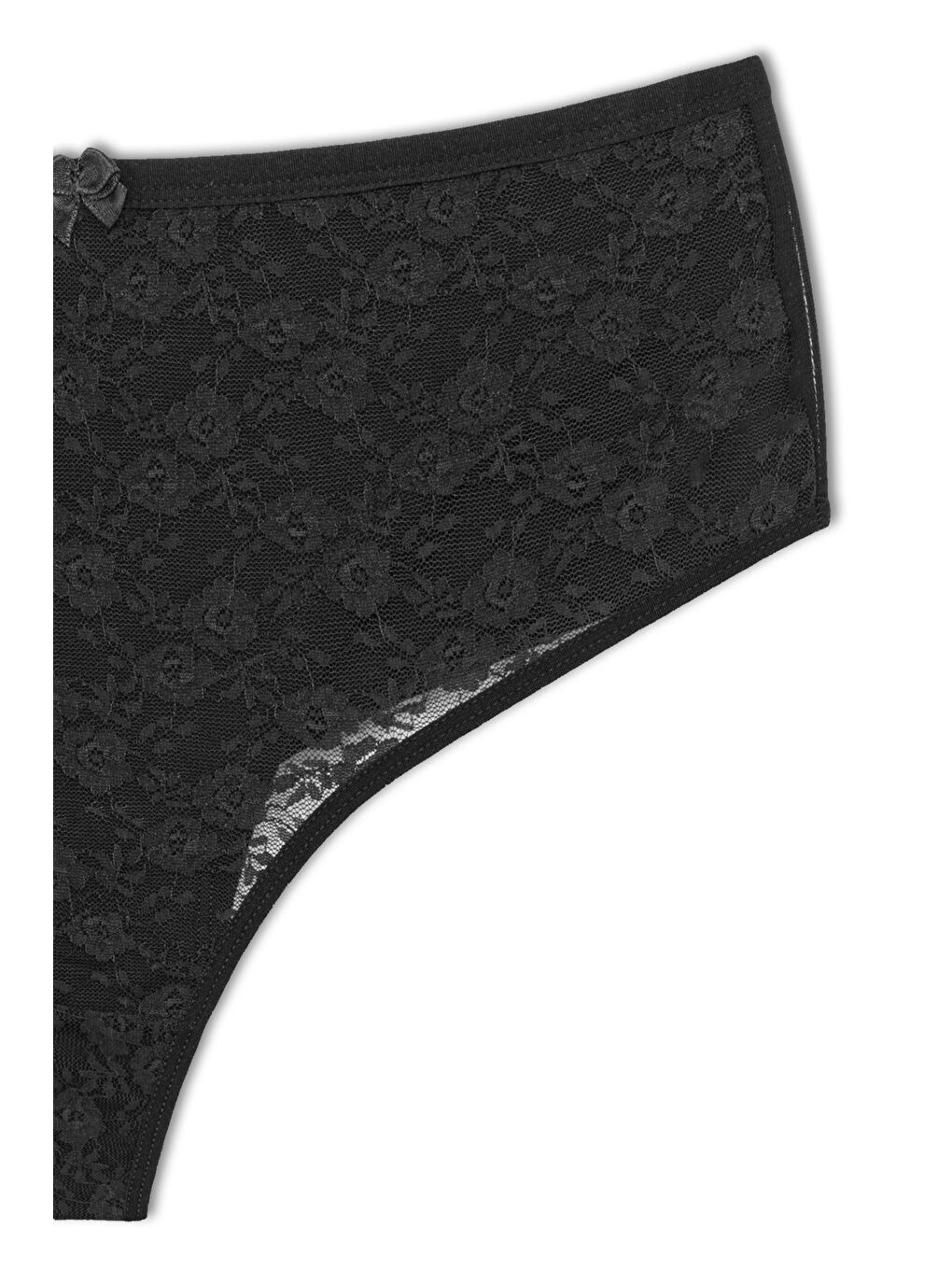 Siyah Pamuklu Önü Çift Kat Lez Dantel Yüksek Bel Tanga Kadın Külot-2